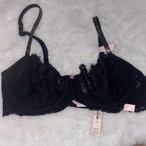 Victoria's Secret Black Lace Bra with Pink Accents